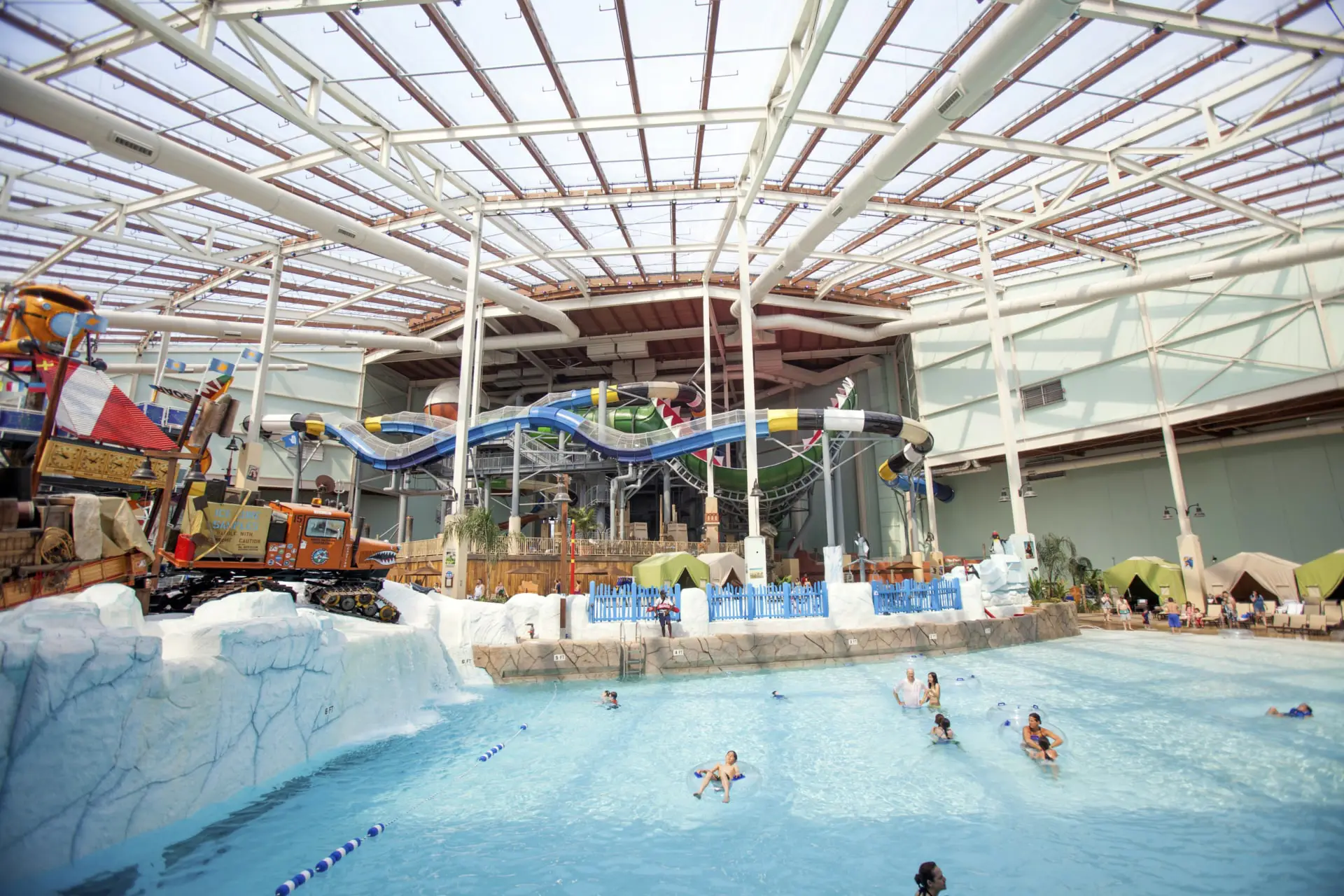 Swimmers are soaking up the sun under the Texlon ETFE roof.