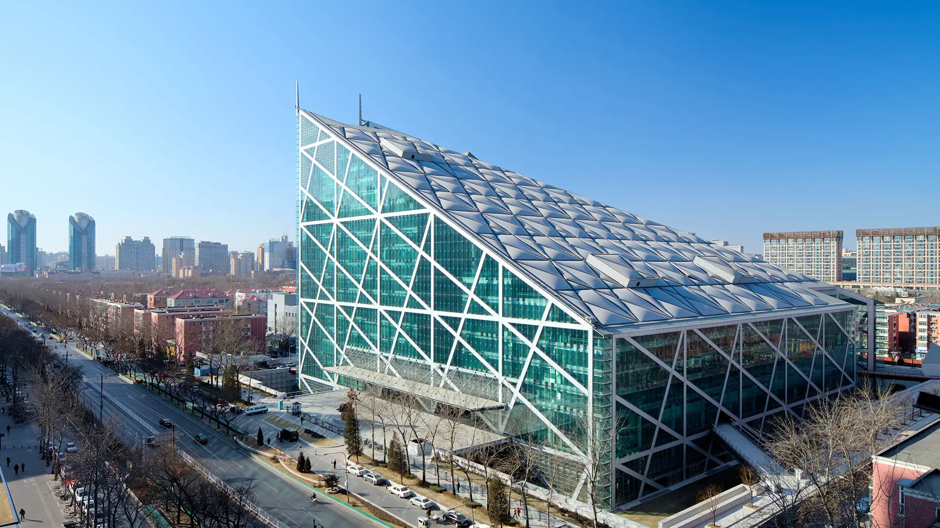 Four buildings enclosed by an roofing envelope comprising of Texlon® ETFE, glass and steel structure.