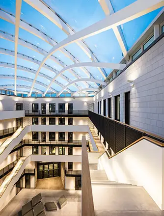 A wonderful look to the sky - through the office building's atrium.