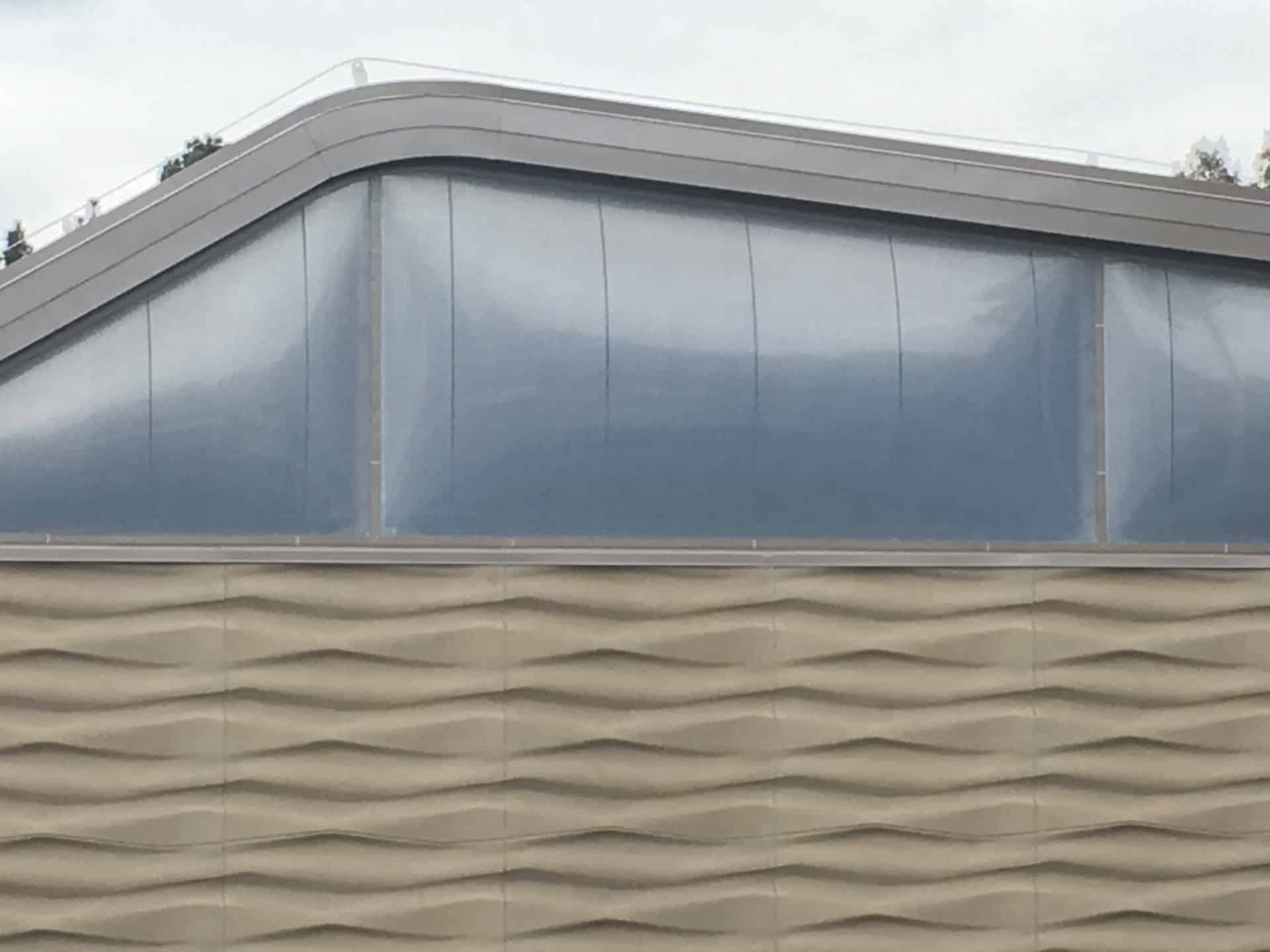 Close up exterior view of the ETFE skylights.