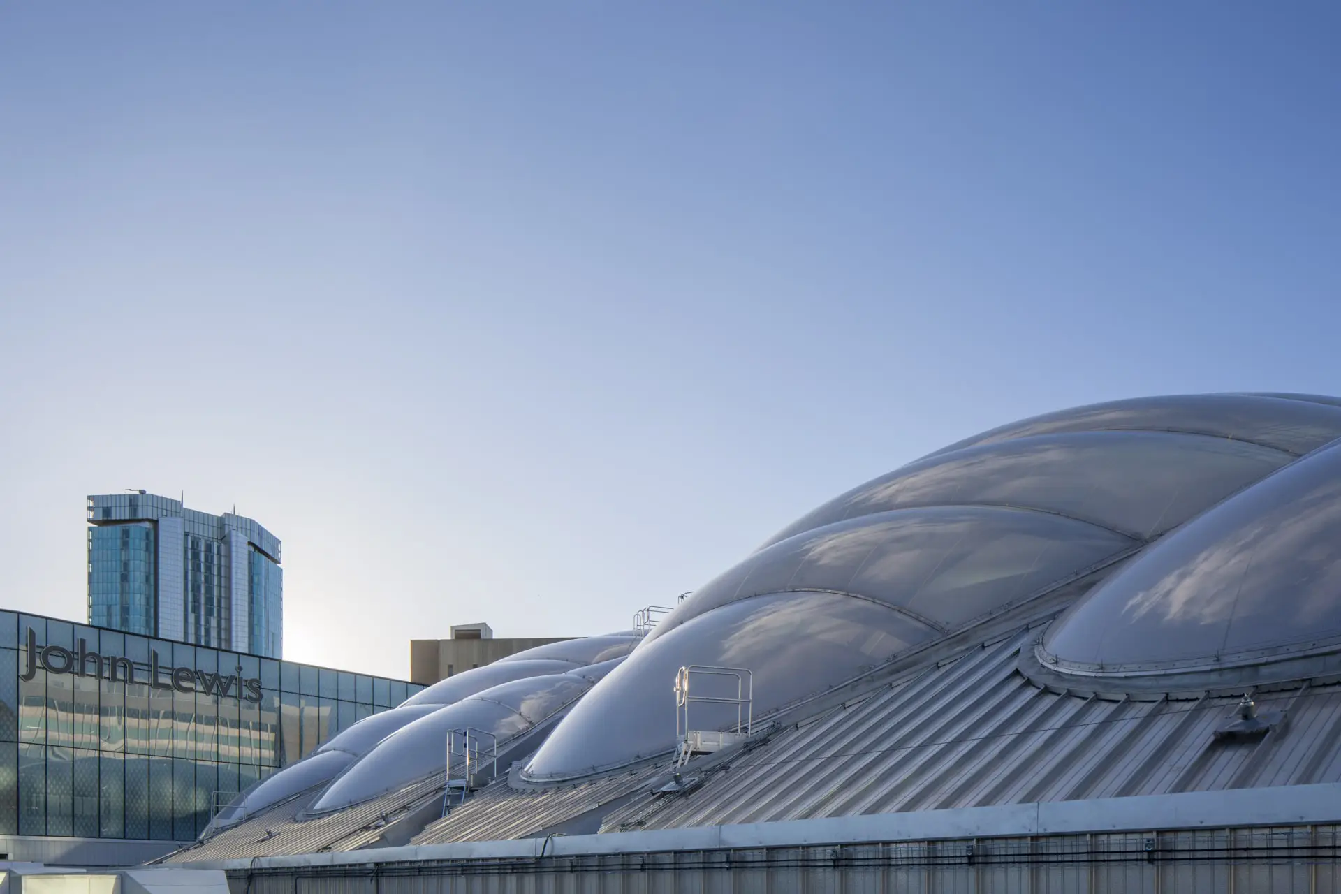 View from outside onto the ETFE atrium.