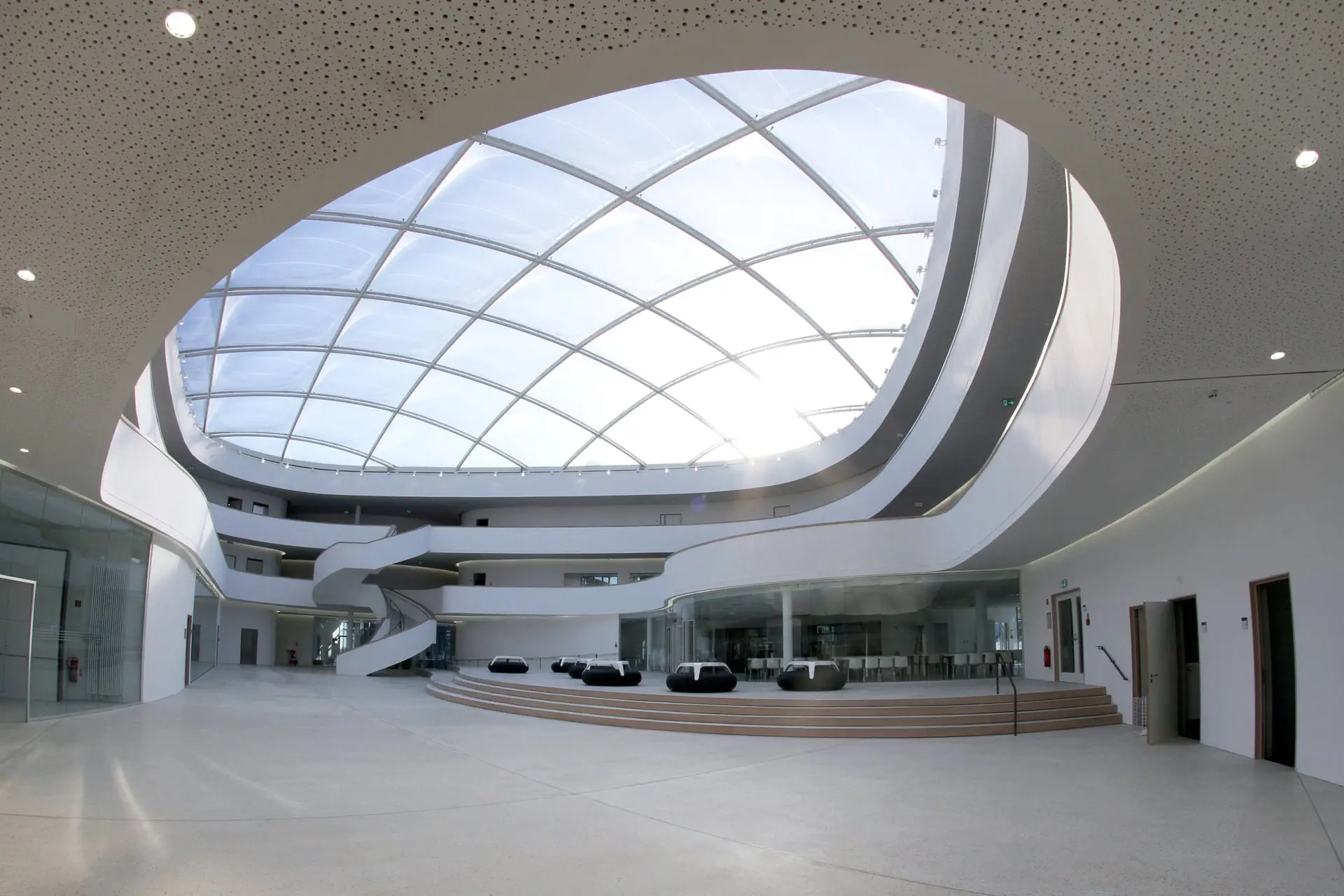 Enjoying natural light under the atrium's roof.