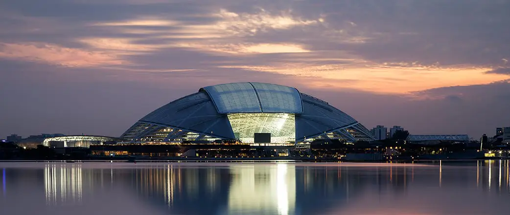 An impressive view on the moveable roof at the Sports Hub in Singapore.