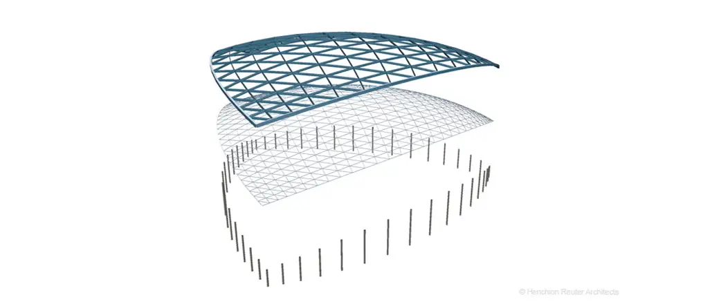 Ein blühendes Paradies wird durch die gigantische selbsttragende Stahlkonstruktion geschützt, die mit transparenten Texlon® ETFE-Kissen verkleidet ist, um die ultimative klimatische Gebäudehülle zu schaffen.