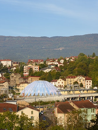 The terminal building of the station Gare de Bellegarde is covered with Texlon® ETFE cladding on a wood structure by Vector Foiltec.