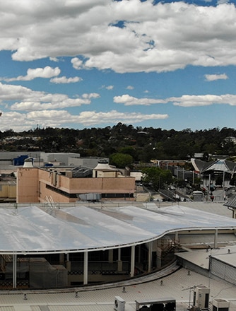 Castle Towers:  This 1,800 m² single layer Texlon® ETFE canopy is a beautiful addition to this existing Castle Towers shopping centre. 