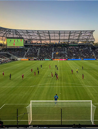 Beautiful colors behind the Texlon® ETFE canopies as the sun sets during an MLS game.